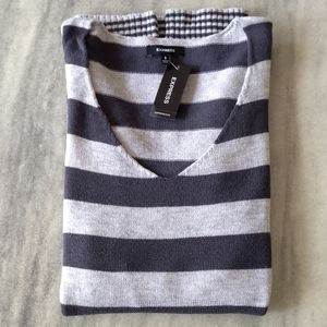 NWT. Express Woman's Wool/Rayon blend V-Neck long sweater w/multi color stripes.